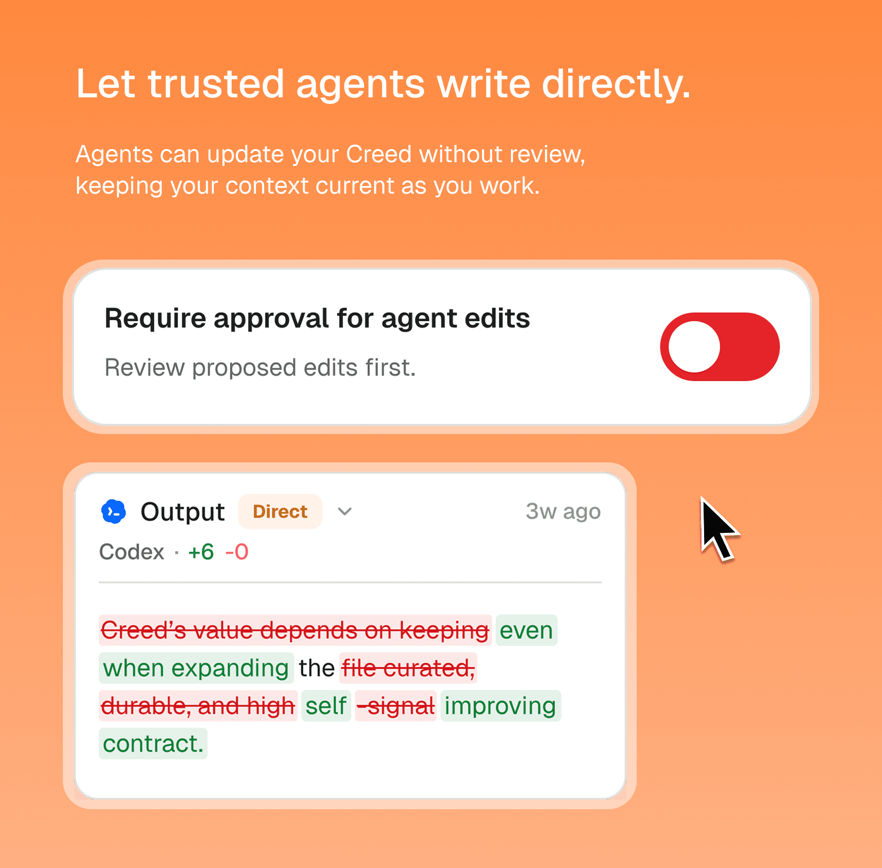 Creed direct-edit mode with no review queue
