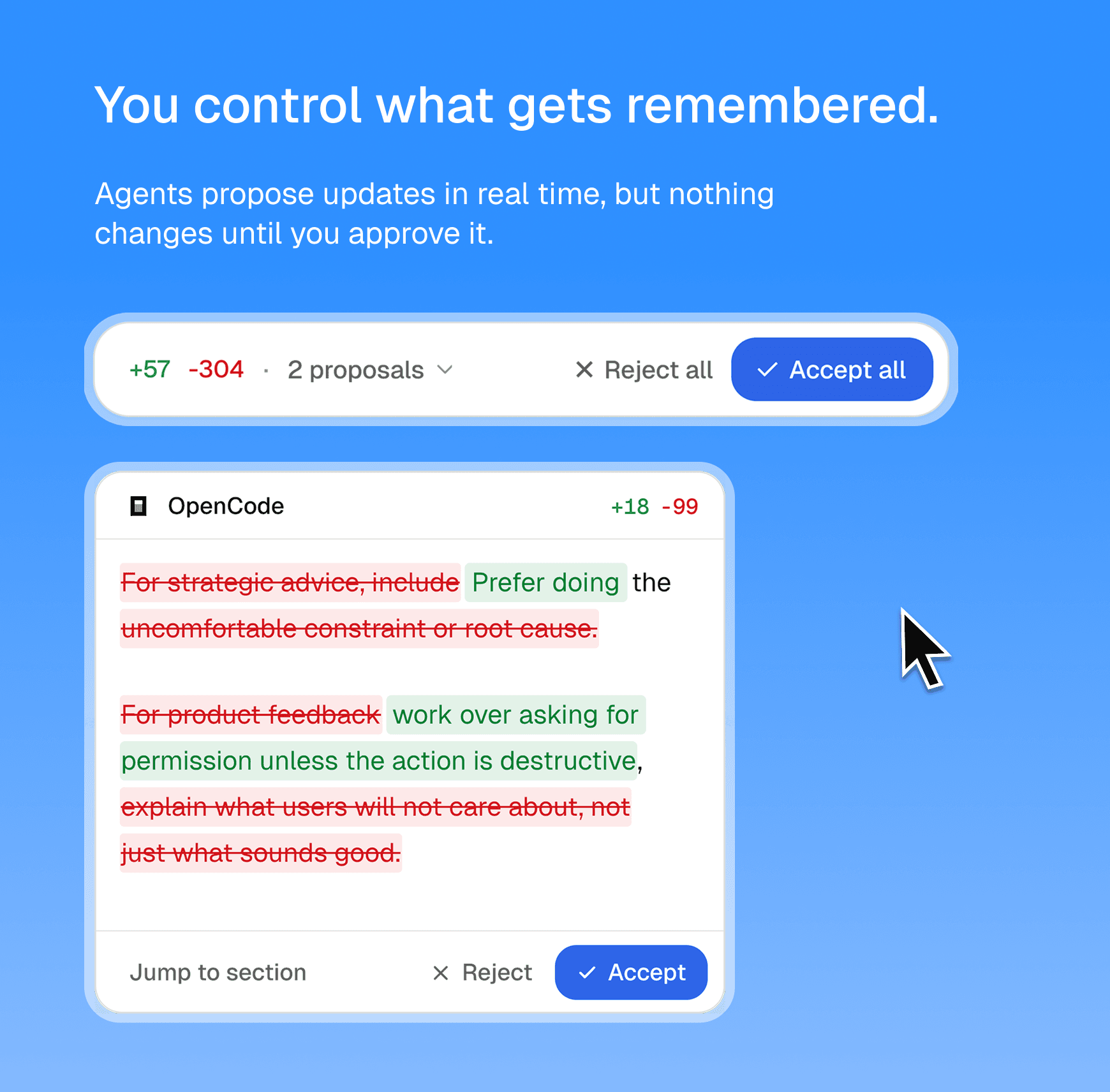 Creed review queue showing proposed profile changes